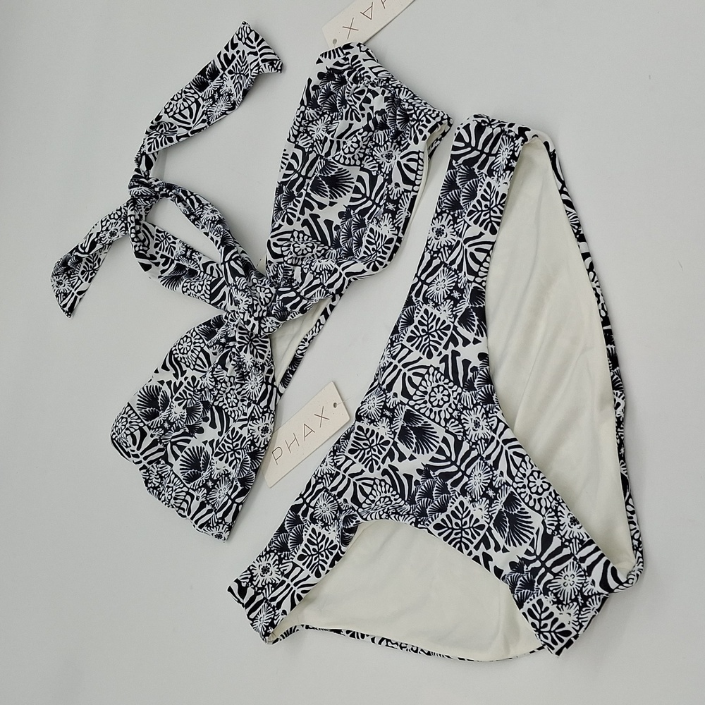 PHAX Alma Halter Bandeau Hipster Bikini Set Black White L